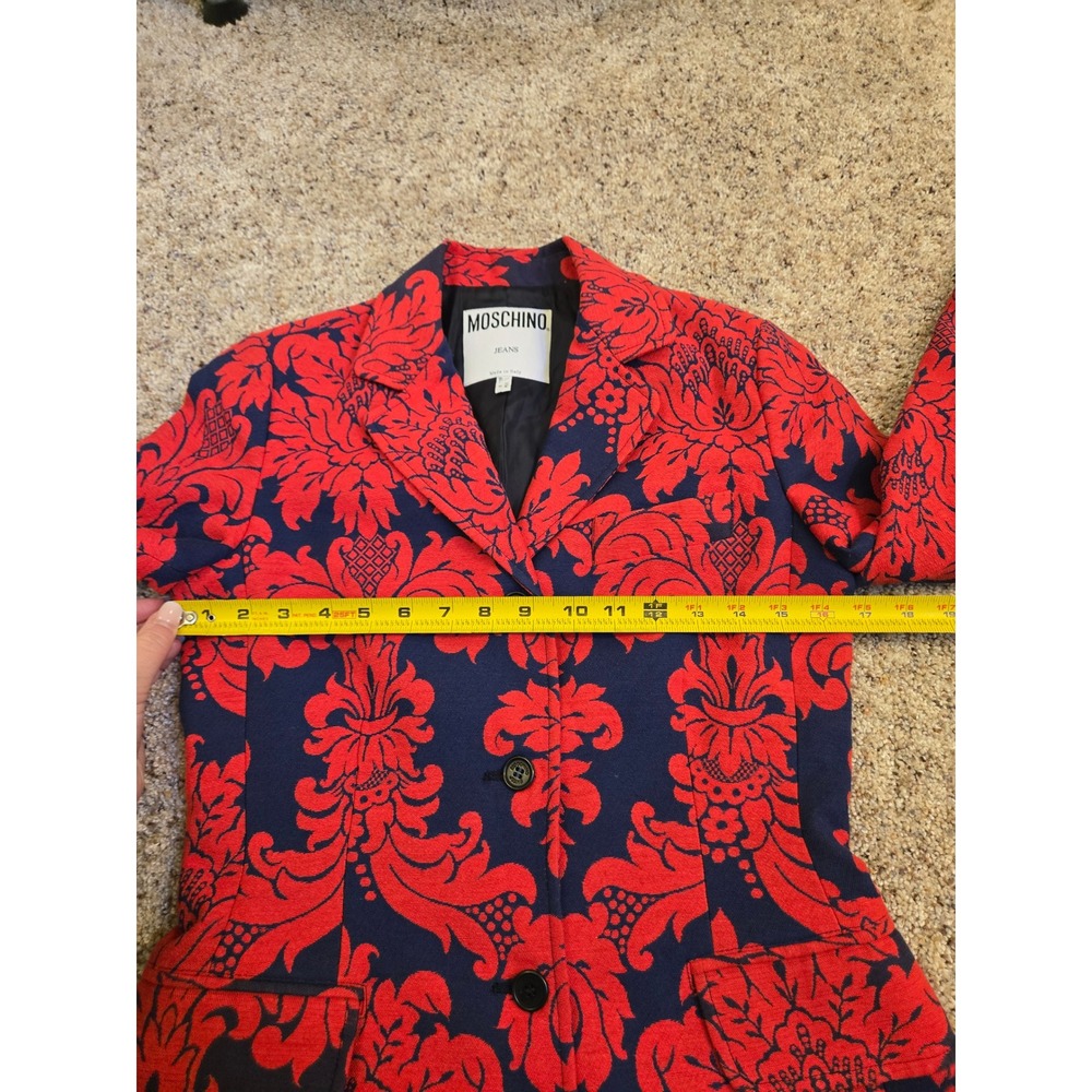 Moschino Jeans Made In Italy Red Blue Damask Print Blazer‎ Jacket Size 8 - Picture 9 of 10